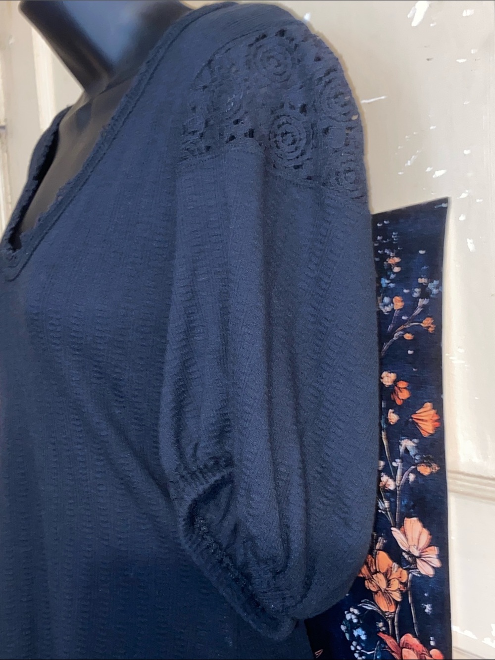 ST JAMES BLACK RIBBED TOP Deep Scoop Puffy Sleeves NWT FREE PEOPLE - Picture 3 of 7